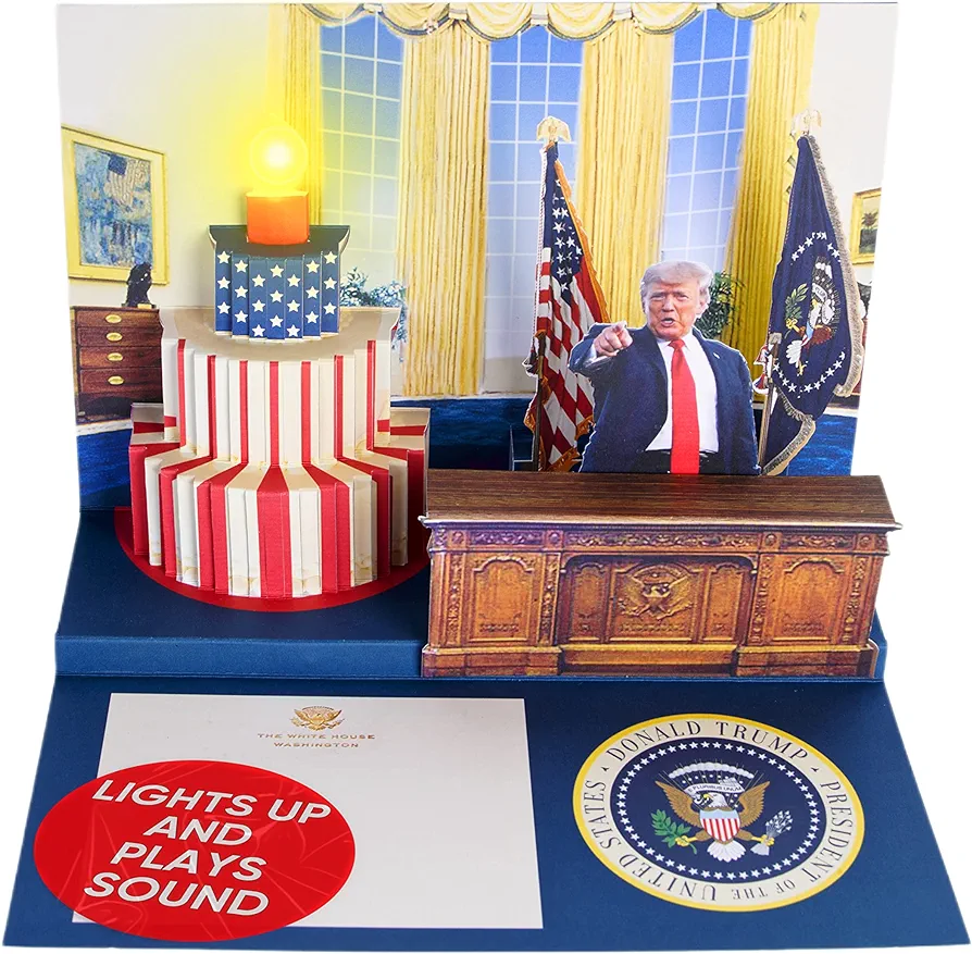 Pop Up Birthday Card with Light & Sound Says Happy Birthday in Donald Trump REAL Voice for Men and Women, Mom & Dad, Husband or Wife