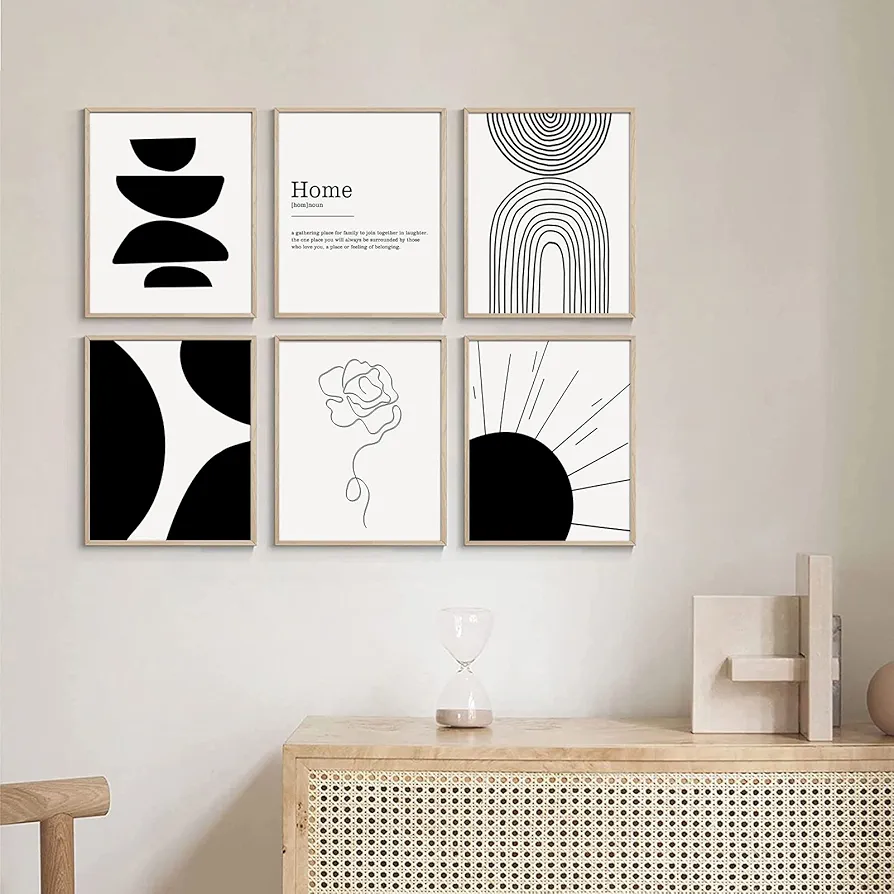 LIYAOLI Black And White Pictures for Living Room Wall Decor Line Art Wall Decor Abstract Wall Art Prints Unframed 11" x 14" Set of 6 Boho Home Decor Mid Century Modern Decor