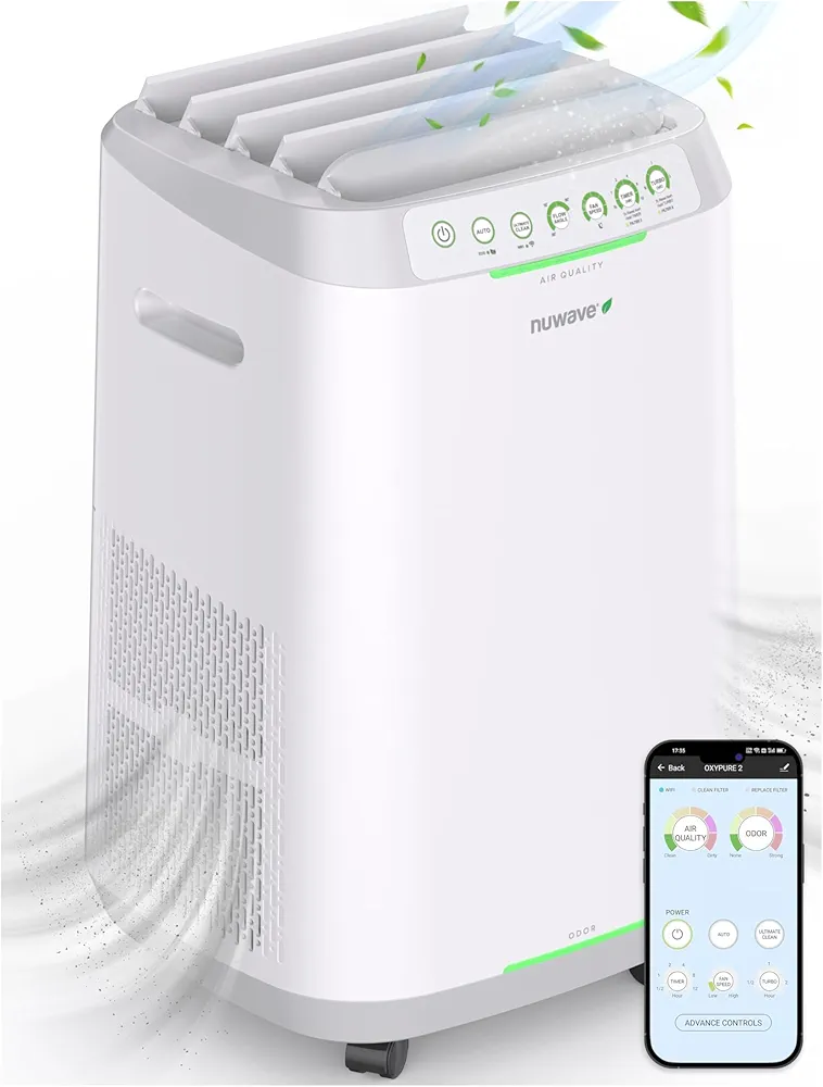 Nuwave OxyPure ZERO Air Purifiers with 20 Yr Washable and Reusable Bio Guard Tech Air Filter, Large Room Up to 2002 Ft², Air Quality Monitor, 0.1 Microns, 100% Capture Allergies, Smoke, Dust, Pollen