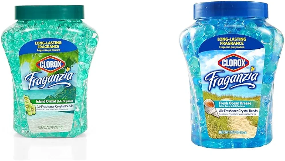 Clorox Fraganzia Air Freshener Crystal Beads Island Orchid and Fresh Ocean Breeze Scents, 12 Oz Jars