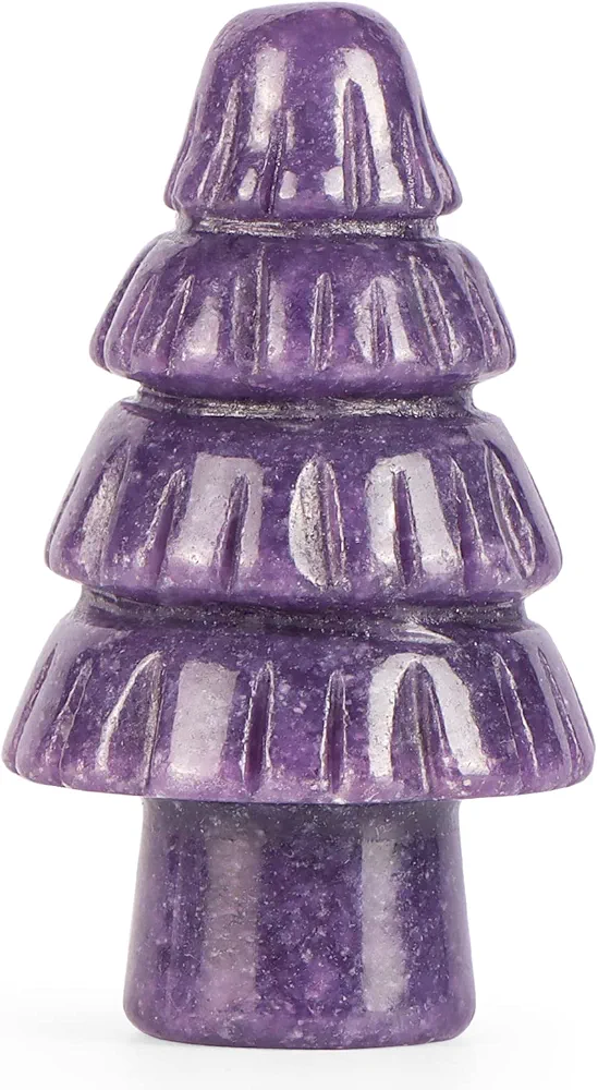 2" Christmas Decor Purple Lepidolite Crystal Tiny Christmas Tree Carving Xmas Figurines New Year Gift for Home, Office, Party