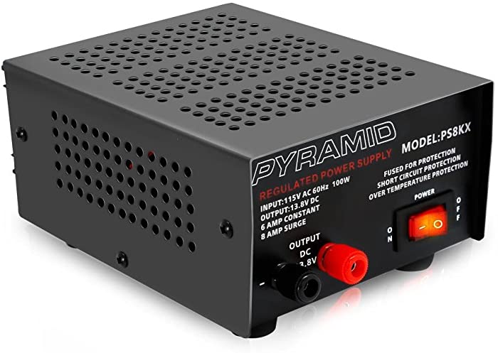 Universal Compact Bench Power Supply - 6 Amp Linear Regulated Home Lab Benchtop AC-to-DC 12V Converter w/ 13.8 Volt DC 115V AC 100 Watt Power Input, Screw Type Terminals - Pyramid PS8KX