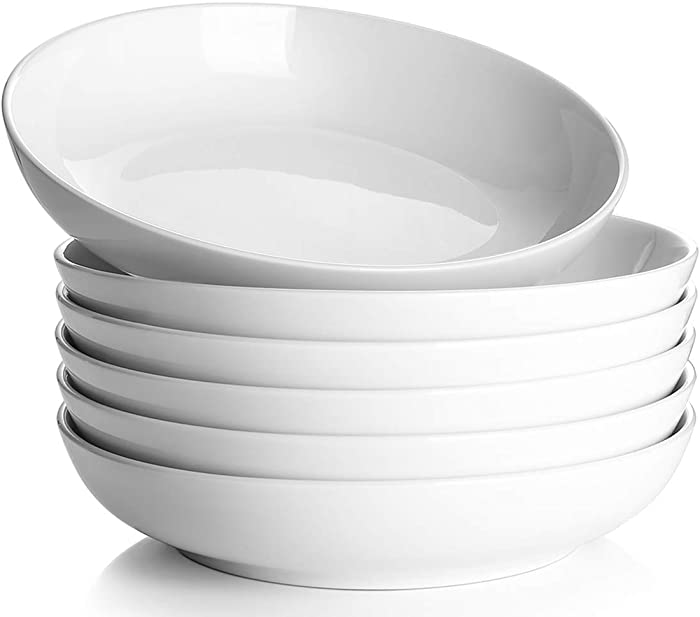 Y YHY Pasta Bowls 30oz, Large Salad Serving Bowls, White Soup Bowls, Porcelain Pasta Bowls Set of 6, Microwave Dishwasher Safe