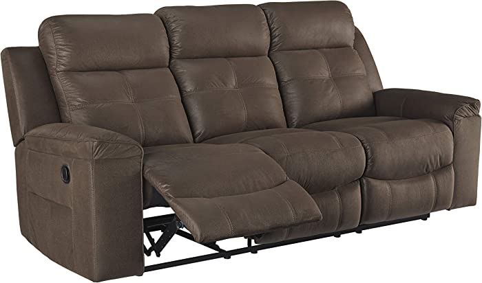 Signature Design by Ashley Jesolo Modern Faux Leather Manual Pull Tab Double Reclining Sofa, Dark Brown