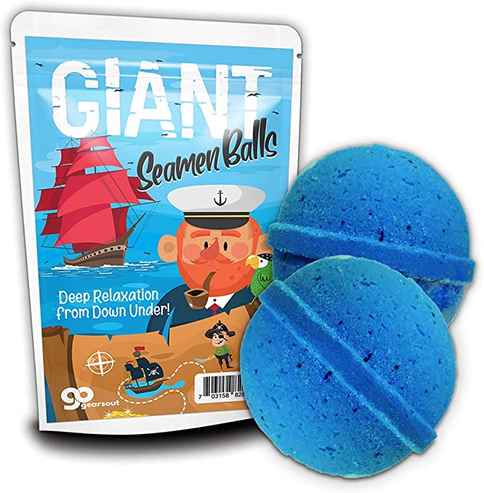 Giant Seamen Balls - Sea Captain and Ship Design - Funny Bath Bombs for Men - XL Bath Fizzers, Giant Blue Bombs, Handcrafted in The USA, 2 Count