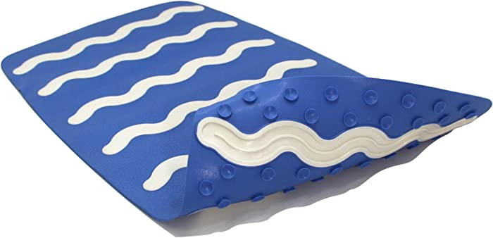 SAFELAND Patented Non-Slip Bath, Shower, Tub Mat, TPR Material, Eco-Friendly, Non-PVC, Color Combo, Machine Washable, Durable, with Powerful Gripping Suction Cups, 30x16 Inch, Wave