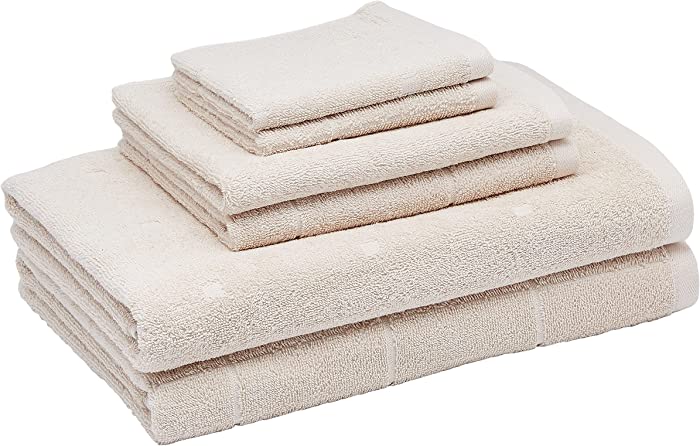 Amazon Basics 6-Piece Fade Resistant Bath, Hand and Washcloth Towel Set - Cream Grid