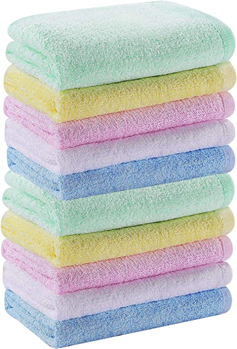 Multicolor Small Bamboo Washcloths Set 10 Pack for Newborn Baby Bath Hand Towel and Face Cloths or Bathroom-Kitchen Multi-Purpose Soft-Comfortable Absorbent Fingertip Towels 10'' x 10''