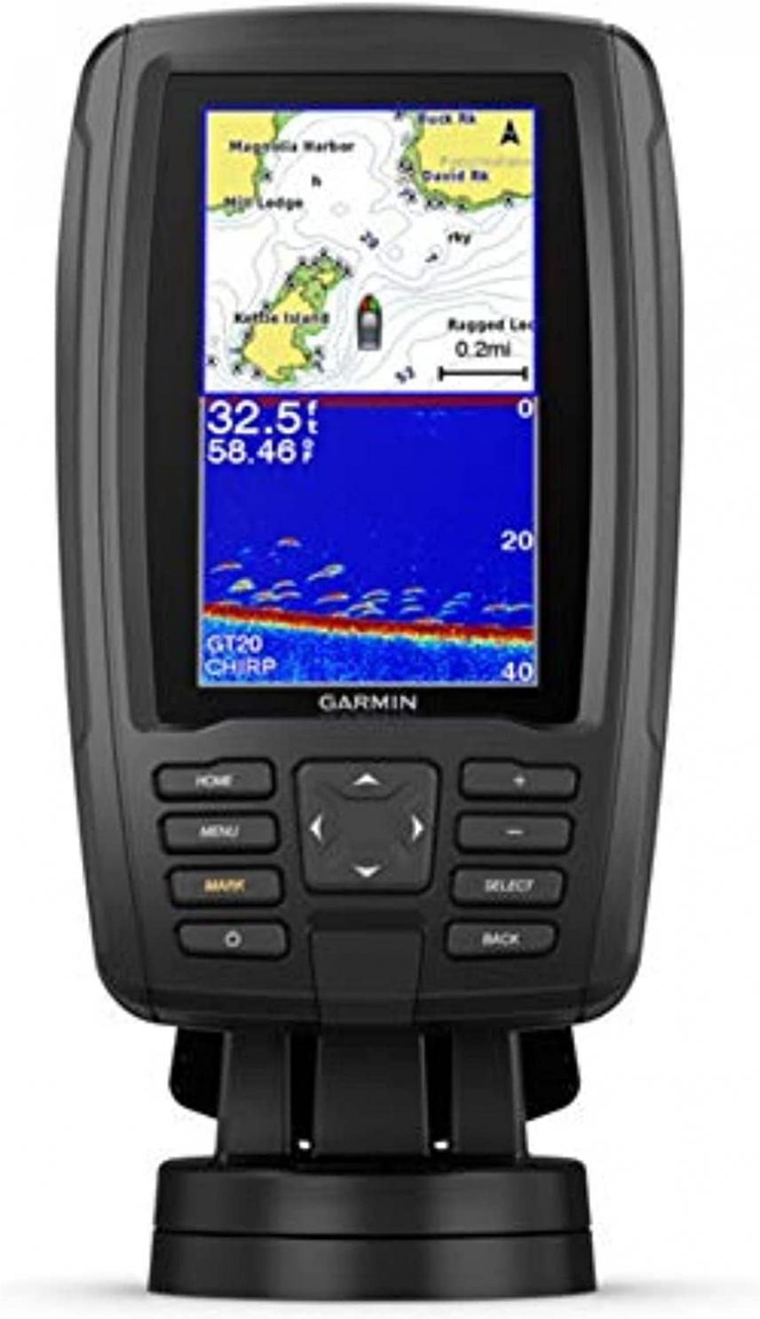 Garmin ECHOMAP Plus 44cv, 4.3-inch Sunlight-readable Combo, Includes GT20 Transducer, with Bluechart G3 Maps and Clearvu and Traditional Chirp Sonar