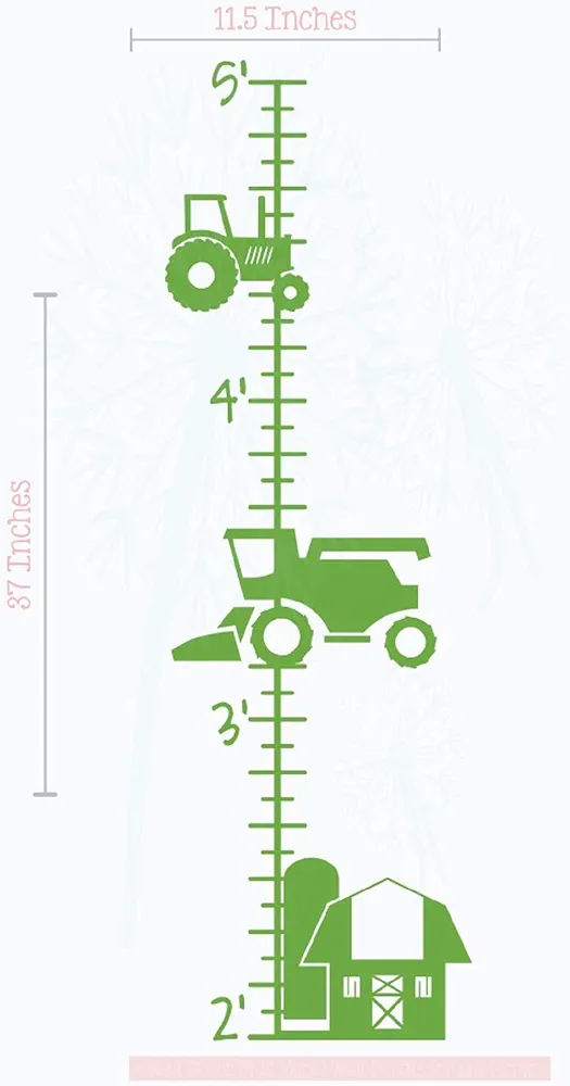 Farm Tractor Growth Chart Vinyl Height Ruler Boy Bedroom Décor Wall Decals Lime Green