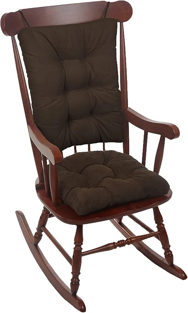 Klear Vu Omega Non-Slip Rocking Chair Cushion Set with Thick Padding and Tufted Design, Includes Seat Pad & Back Pillow with Ties for Living Room Rocker, 17x17 Inches, 2 Piece Set, Chocolate