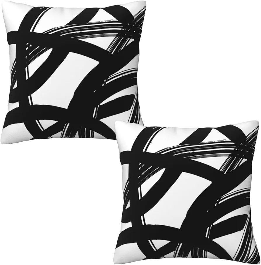 Black and White Striped Throw Pillow Covers 18x18 in Set of 2, Decorative Abstract Art Boho Line Outdoor Pillow Case Square Cushion Covers for Farmhouse Sofa Bed Couch Living Room