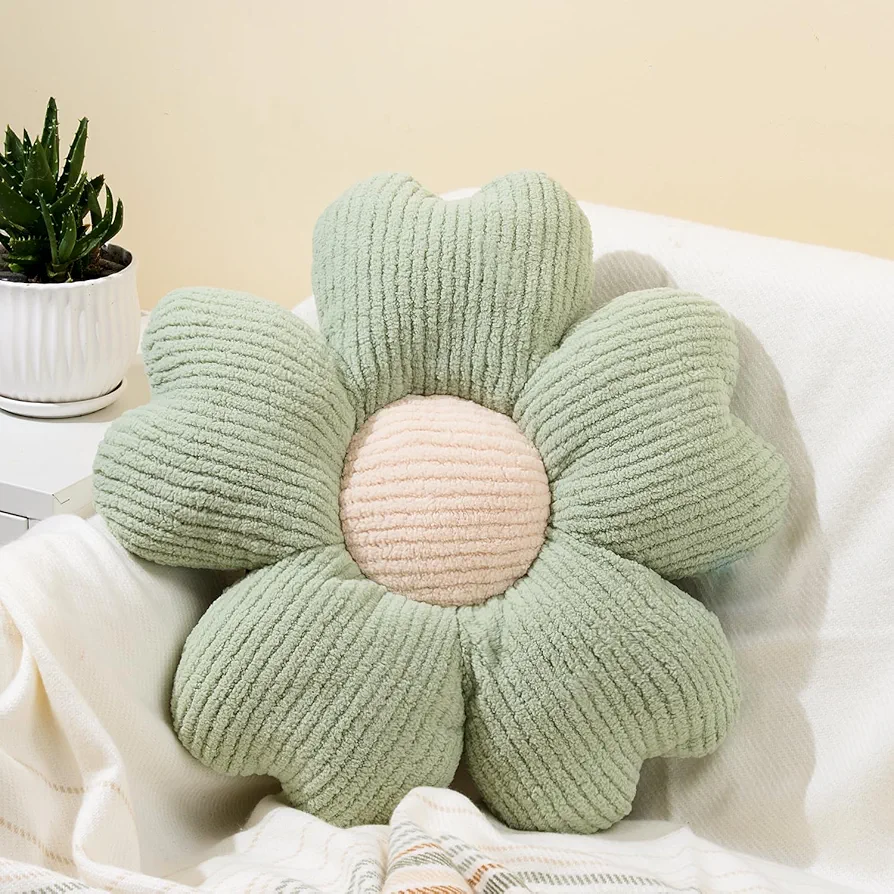 Sioloc Flower Throw Pillow, Flower Shaped Pillow, Flower Floor Pillow, Seat Cushion, Cute Flower Pillow, Aesthetic Pillow as Room decor, Decorative Pillows for Bed Sofa Couch(Green,19.7Inch)