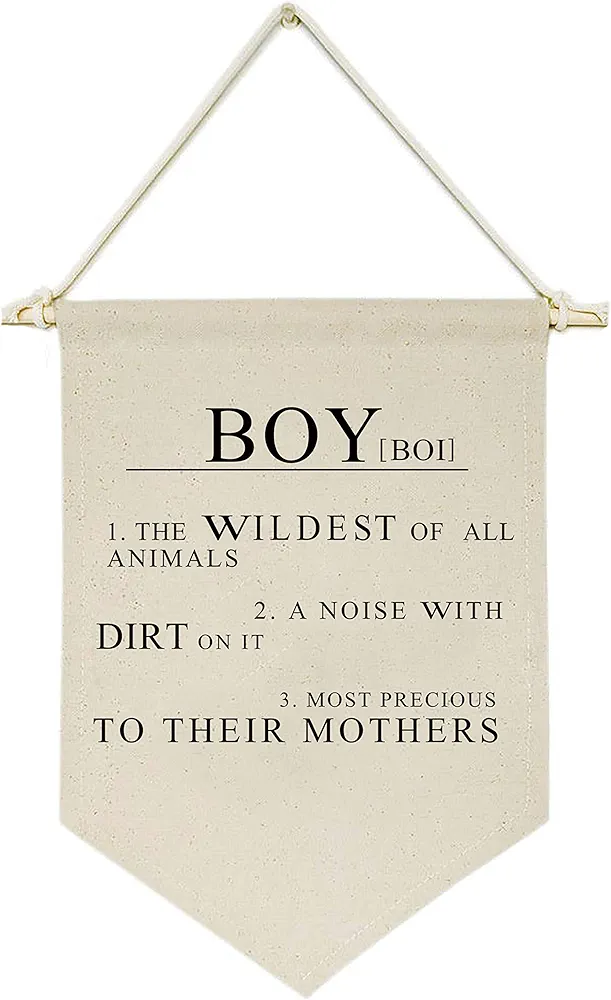 Boy the Wildest of All Animals,A Noise With Dirt On It -Canvas Hanging Flag Banner Wall Sign Decor Gift for Baby Kids Boy Nursery Teen Room Front Door - Boy's Pronunciation and Definition Meaning