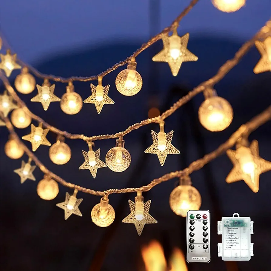 33FT-【Upgraded】 80 LED Battery String Lights Warm White Globe Fairy Lights Battery Operated with Remote Indoor Outdoor Christmas Lights for Bedroom, Parties, Wedding, Decoration