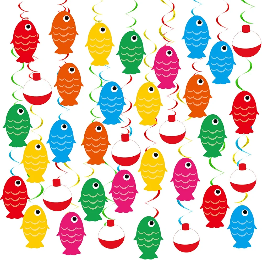 48pcs Gone Fishing Party Hanging Swirl Decorations Fish Themed Party Swirl Colorful Fish Swirls Decor Gone Fishing Streamers for Ofishally One Birthday Party Classroom Home Kitchen Baby Shower