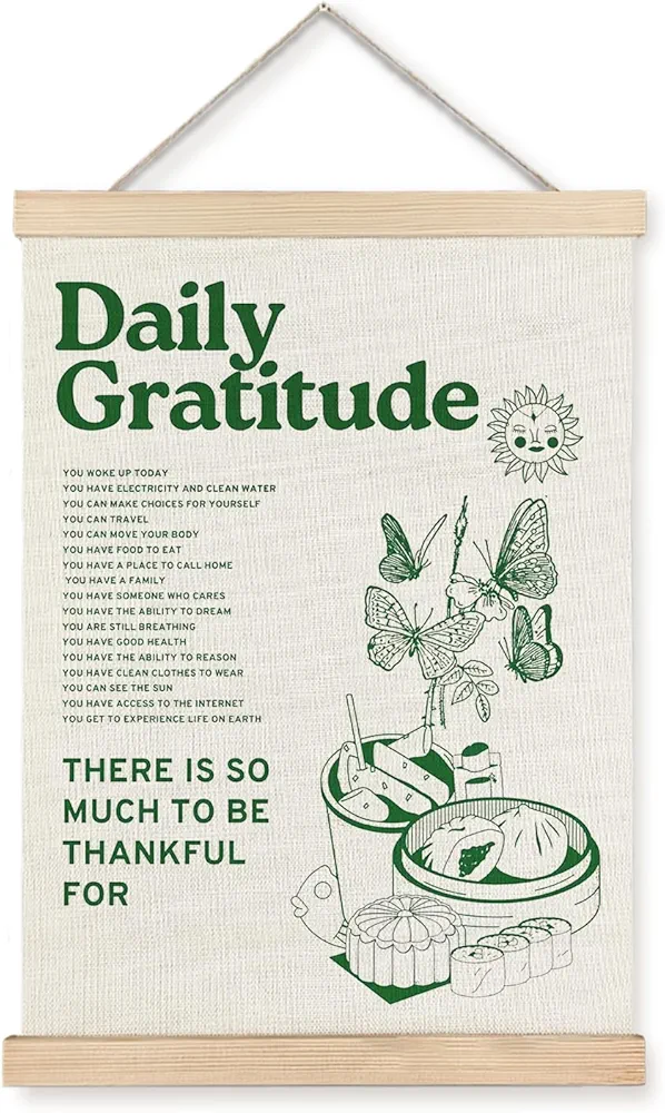 LUVADIAN Retro Poster for Room Aesthetic, Inspirational Daily Gratitude Poster Hanger Frame, Retro Wall Decor for Bedroom Living Room, Vintage Green Aesthetic Wall Decor Posters, 12x16 Inches