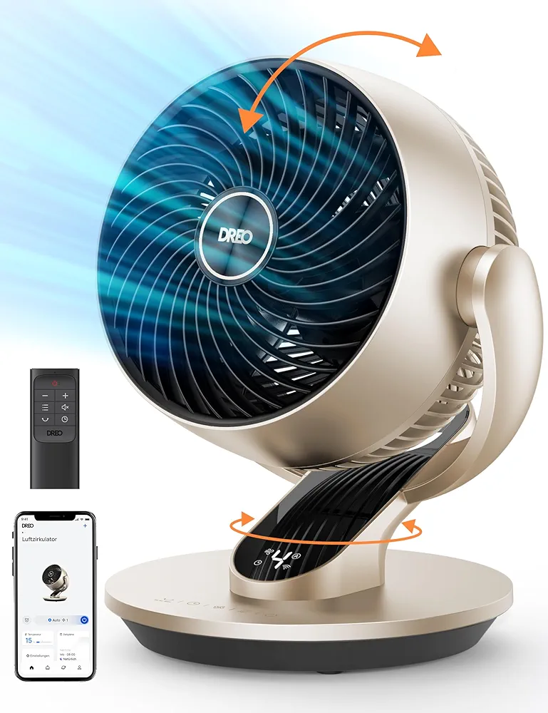 Dreo Smart Desk Fan for Bedroom, 13" H Whole Room Air Circulator Fan, 120° Vertical Manual +90° Oscillating Fan with Voice/Google/Alexa, 70 ft, 4 Speeds, 5 Modes, 12H Timer Table Fan for Office, Home