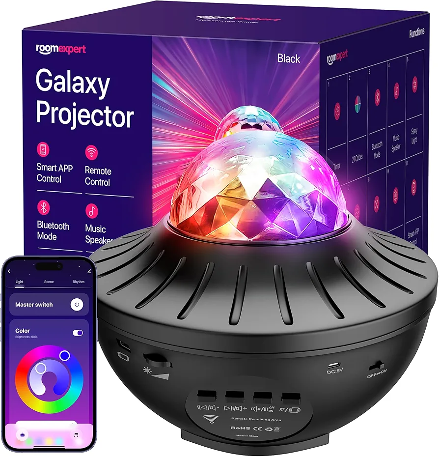 Galaxy Projector, Star Projector for Bedroom, Night Light Projector for Kids Home Gaming Room Decor Gifts, Bluetooth Speaker for Music, 21 Light Effects, Remote Control with Timer, APP