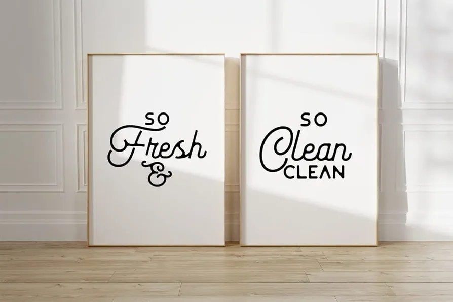 DOLUDO Set of 2 Prints So Fresh And So Clean Clean Poster Painting Funny Bathroom Quote Wall Art for Bathroom Laundry Room Wall Decor Unframed