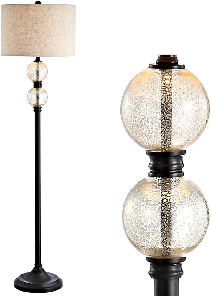 JONATHAN Y JYL1016A January 60" Glass/Metal LED Floor Lamp, Traditional, Elegant, Office, Living Room, Family Room, Dining Room, Bedroom, Hallway, Foyer, Mercury Glass/Oil Rubbed Bronze