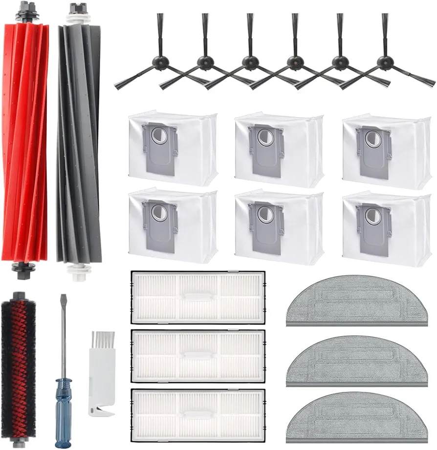 20 Pack Replacement Accessories kit Compatible with Roborock S8 Pro Ultra Robot Vacuum Cleaner,1 Set Main Brush，1 Rubber Roller Brush, 3 Hepa Filters,3 Mop Cloth, 6 Side Brush, 6 Vacuum Bags