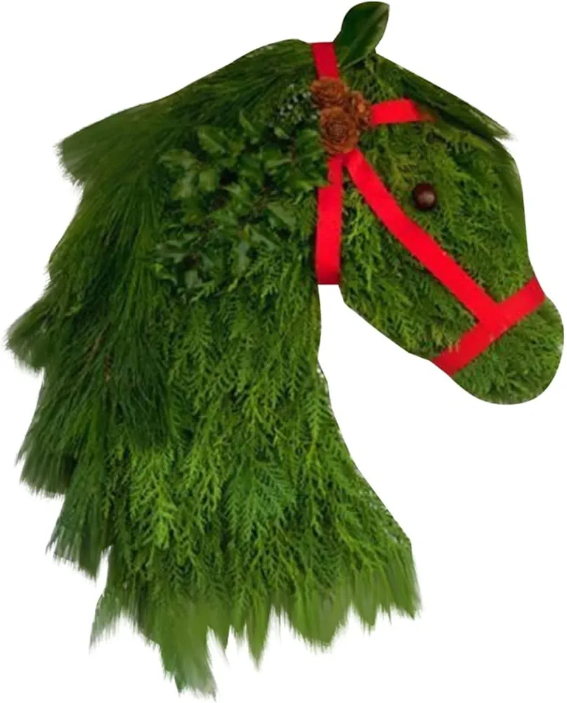 Christmas Horse Head Wreath, Christmas Wreath Decorations Simulation Christmas Rattan HA NGings for Living Room Bedroom Office Wedding Birthday Holiday Christmas Party Decorations(#1)