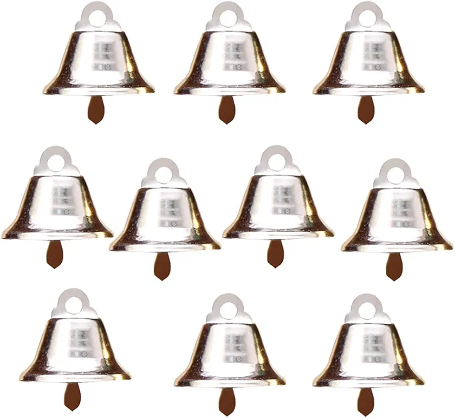 10Pcs Christmas Bells Mini Hangign Bell for Christmas Tree Ornaments Bedroom Living Room Xmas Decor Festive Hangings Ornament Silver