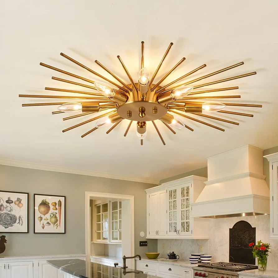 ZGLAOJT Semi Flush Mount 8 Light Ceiling Light Modern Metal Ceiling Lighting Gold Light Fixture Chandelier for Farmhouse Kitchen Dining Room Bedroom Hallway Living Room.