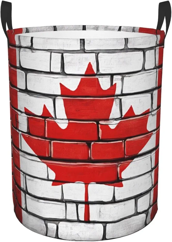 Laundry Baskets with Handles Waterproof Small inches Storage Basket, Collapsible Laundry Hampers, Laundry Room Organization & Apartment Essentials - Canadian flag