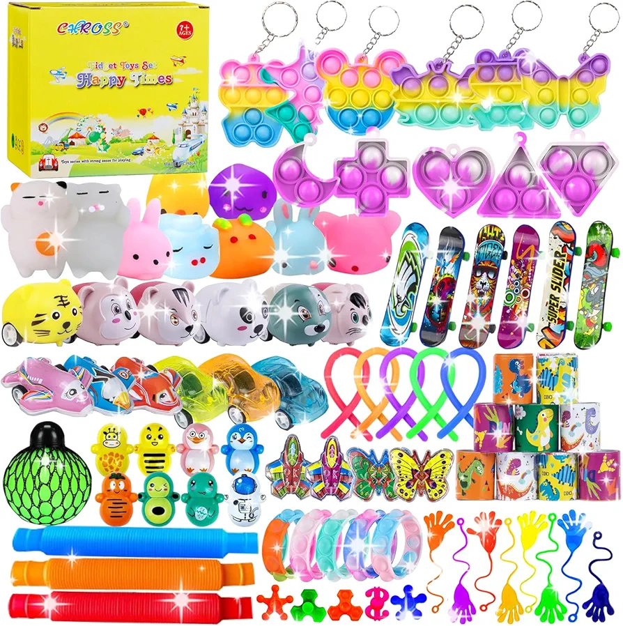 87 Pcs Party Favors for Kids 3-5 4-8 8-12, Treasure Box Toys for Classroom Prizes, Fidget Toys Pack Bulk Birthday Gift Toys, Pinata Filler, Goodie Bag Stuffers, Treasure Chest Carnival Prizes