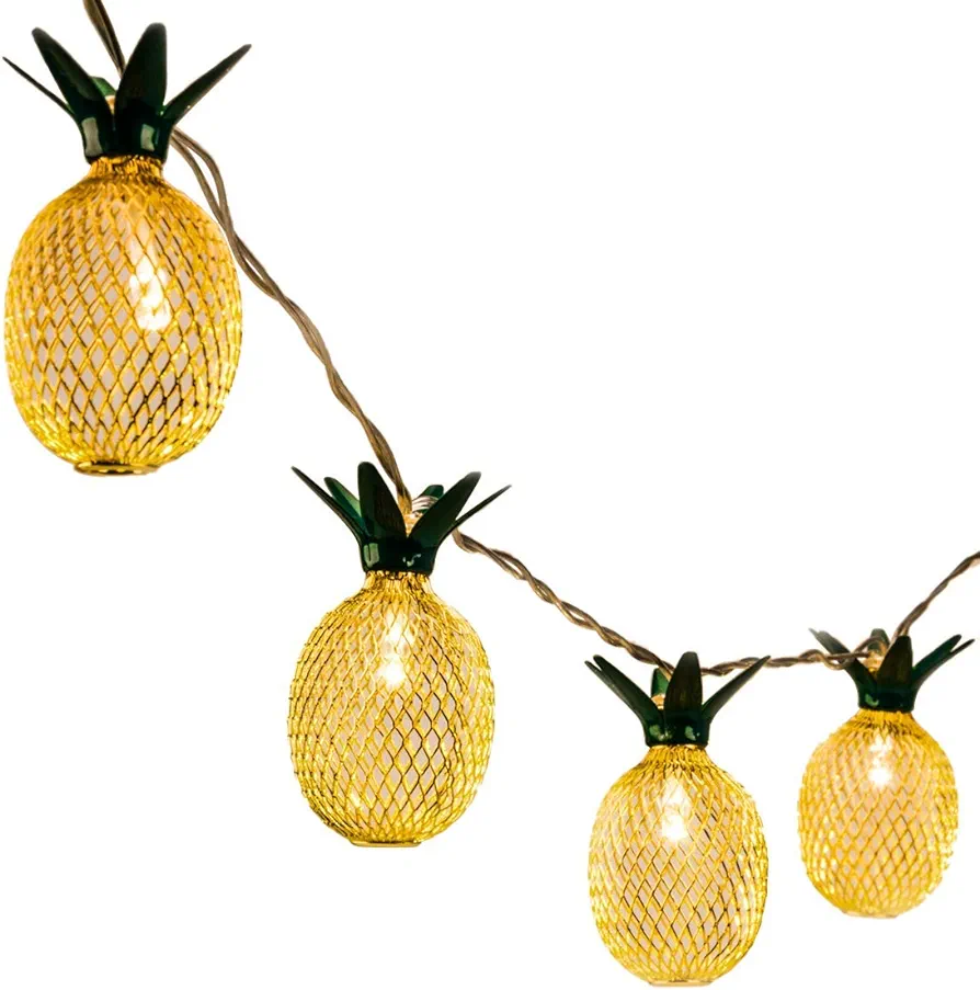 GIGALUMI 10ft 10 LED Pineapple Shaped String Lights, Battery Operated Fairy Lights for Patio Home Wedding Party Bedroom Birthday Hawaiian Tropical Tiki Decoration (Warm White)