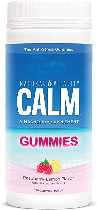 Natural Vitality Calm, Magnesium Citrate Supplement, Anti-Stress Gummies, Raspberry-Lemon 120 Gummies (Packaging May Vary)