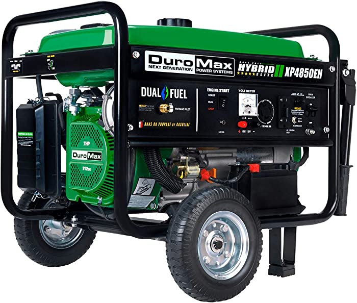 DuroMax XP4850EH Generator-4850 Watt Gas or Propane Powered-Electric Start-Camping & RV Ready, 50 State Approved Dual Fuel Portable Generator, Green