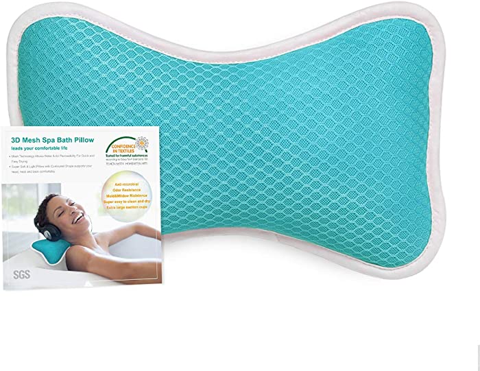 Comfortable Bath Pillow with Suction Cups, Supports Neck and Shoulders Home Spa Pillows for Bathtub, Hot Tub, Bathtub Head Rest Pillow Relax & Comfy - Blue