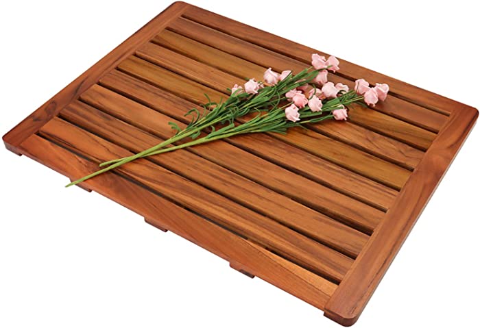 Utoplike (24"x18") Teak Wood Bath Mat, Shower Mat Non Slip for Bathroom, Wooden Floor Mat Square Large for Spa Home or Outdoor