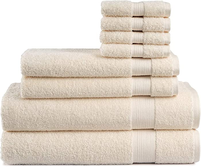 Cotton Cozy Indulgence 600 GSM Luxury 8 Piece Towel Set- 2 Bath 2 Hand 4 Washcloths, 100% Cotton American Construction, Hotel Quality Ultra Soft Highly Absorbent for Bathroom, Machine Washable, Ivory