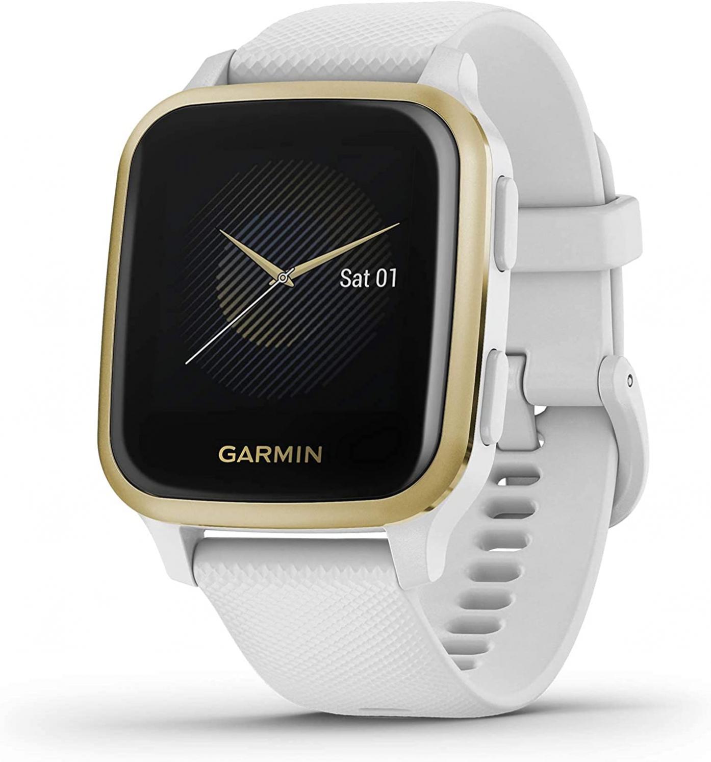 Garmin Venu Sq, GPS Smartwatch with Bright Touchscreen Display, Up to 6 Days of Battery Life, Light Gold and White (Renewed)