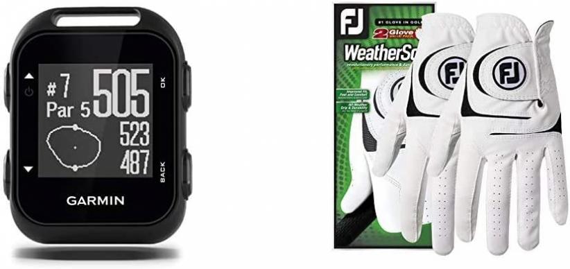 Garmin Approach G10, Compact and Handheld Golf GPS with 1.3-inch Display, Black (010-01959-00) & Footjoy Men's WeatherSof 2-Pack Golf Glove White Large, Worn on Left Hand