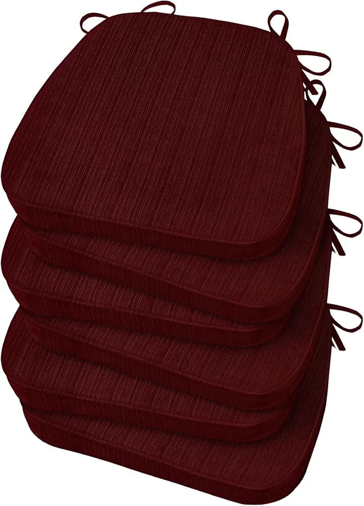 Basic Beyond Chair Cushions for Dining Chairs 6 Pack, D-Shaped Kitchen Chair Cushions with Ties Set of 6, 2.5" Thick Seat Cushions for Dining Room/Kitchen Chairs, 17" x 16", Burgundy