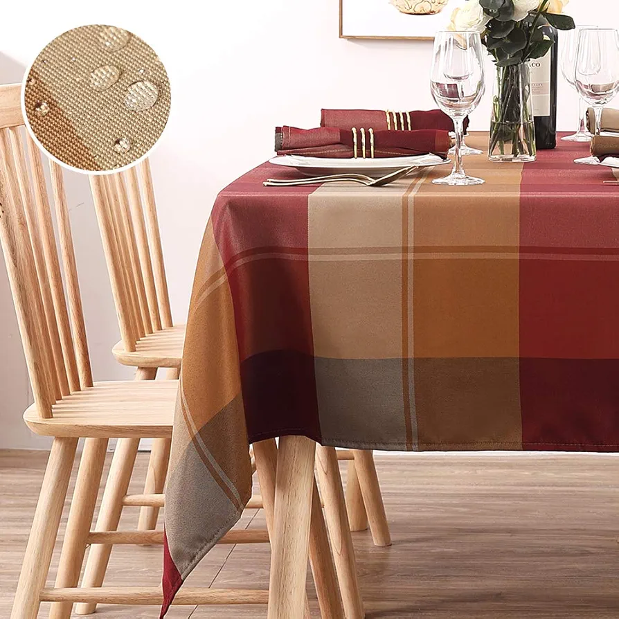 Rectangle Tablecloth Checkered Style Waterproof Table Cover Spill Proof Dust-Proof Wrinkle Resistant Decorative Table Protector for Outdoor and Kitchen Dining Room(60"x102",8-10 Seats,Red)-L