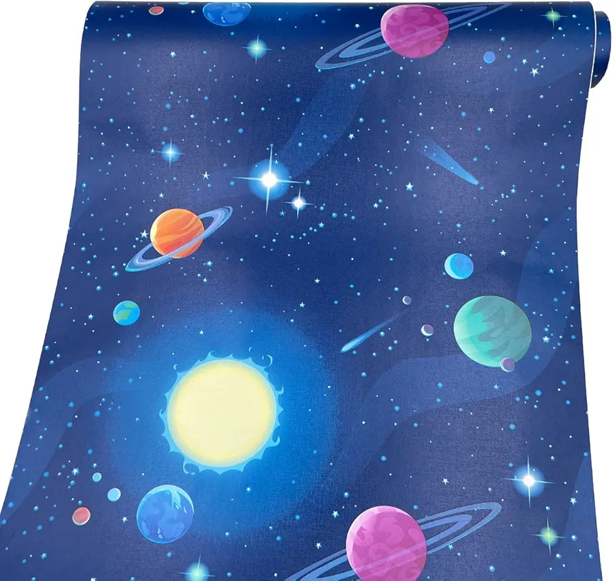 Shelf Liner Universe Galaxy Self-Adhesive Drawer Paper Cartoon Wall Decor Kids Room Study Desk 118x17.7 Inch