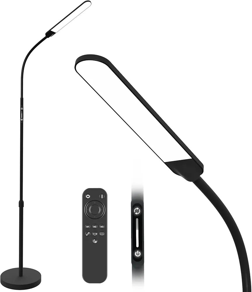 NXONE Led Floor Lamp,Modern Reading Adjustable Standing Height 4 Colors and Stepless Brightness Work Lamp for Living Room Bedroom Reading, Black