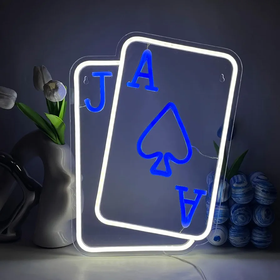 Playing Cards Neon Sign Poker LED Neon Signs Neon Wall Sign USB Powered Neon Lights for Casino Bar Pub Club Party Hotel Store Bedroom Poker Room Wall Decor