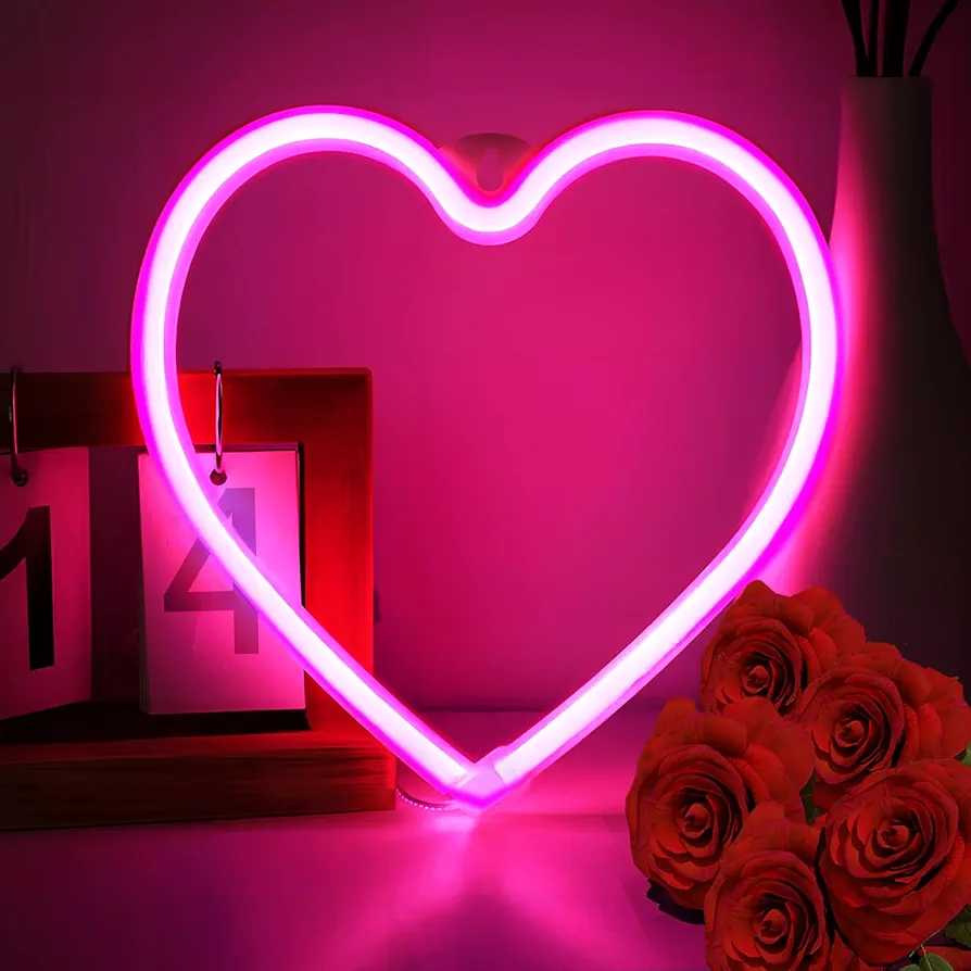 Pink Room Decor Neon Sign Graduation Gifts for Teen Girl Her Girlfriend Heart Neon Light Window Table Wall Decoration for Bedroom Preppy Home Dorm Room Usb/Battery Operated