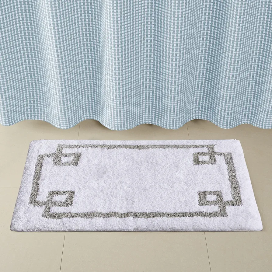 Madison Park Evan 100% Cotton Bathroom Rug Non Slip Backing-Luxrurious Tufted Plush Bath Mat Absorbent, Quick Dry, Spa Design Shower Room Décor, 20x30, White