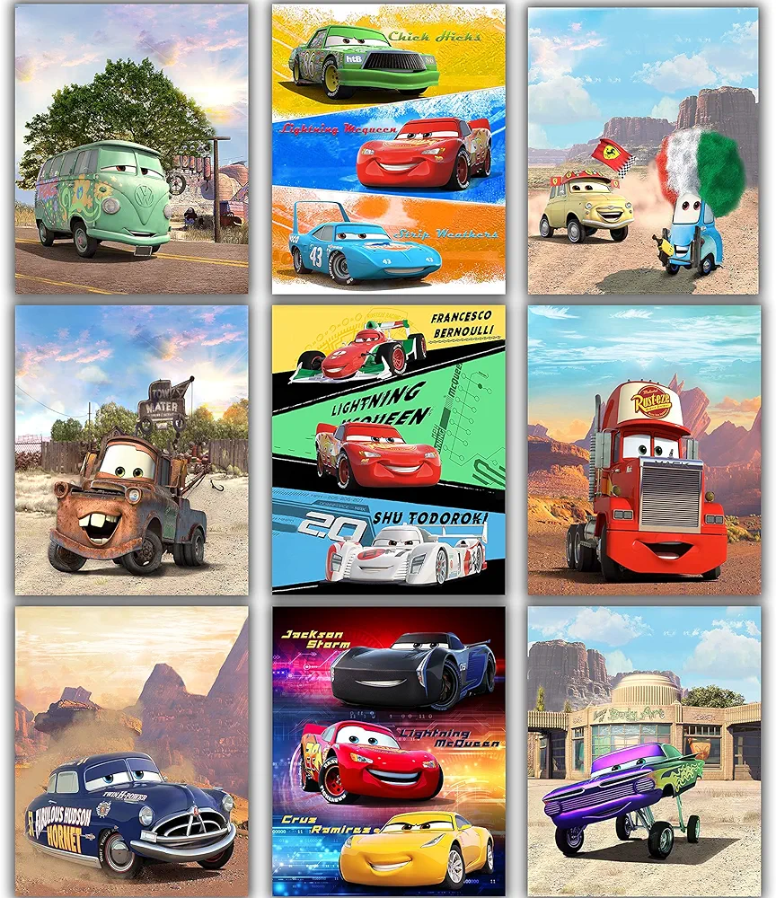 Lightning Mcqueen Cars Movie Posters for Boys Room Decor,Car Decor, lightening mcqueen, Tow Mater, Car Posters for Boys Room, Car Poster, Cars pictures for Wall, Boys Bedroom Decor (0002)