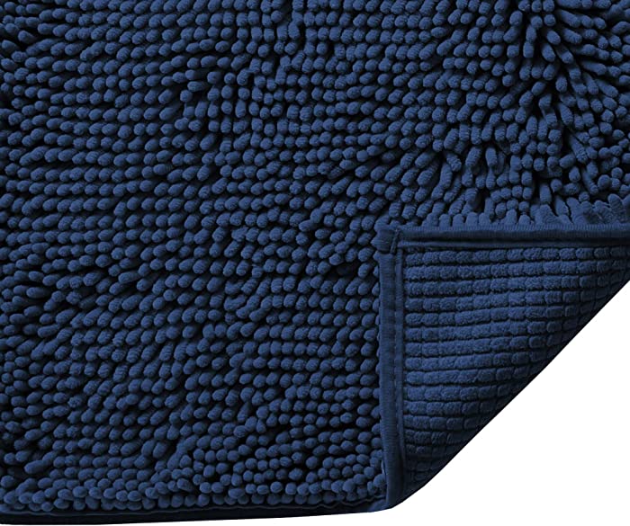 Plush Microfiber Bath Rugs Chenille Floor Mat Ultra Soft Washable Bathroom Dry Fast Water Absorbent Bedroom Area Rugs Kitchen Rugs Non Skid, 17 x 24 inches, Navy Rug