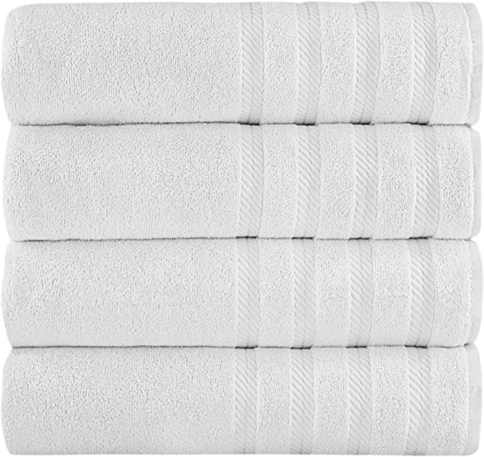 Classic Turkish Towels - Luxury Bath Towels, 100% Turkish Cotton, Thick and Absorbent Bathroom Towels, Antalya Collection, 4-Piece Set - 27 x 54 Inches (White)