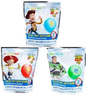 Toy Story 4 Kids Color Twist Scented Bath Bombs Fizzie 3 Piece Set! (Sheriff Cotton Candy,Yee-Haw Stawberry,Blastoff Scented)